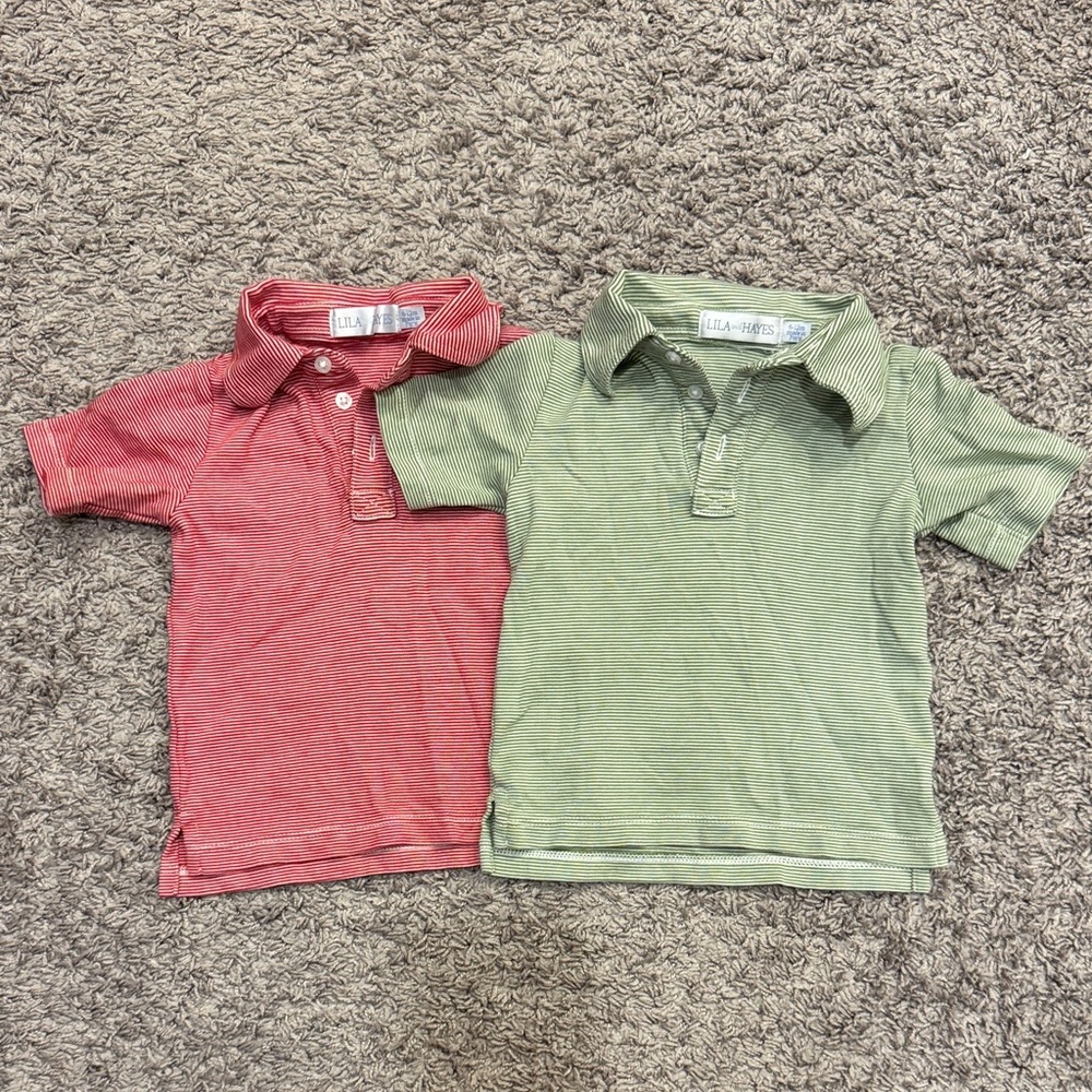 Lila and Hayes Boys BUNDLE of 2 short sleeve striped polos